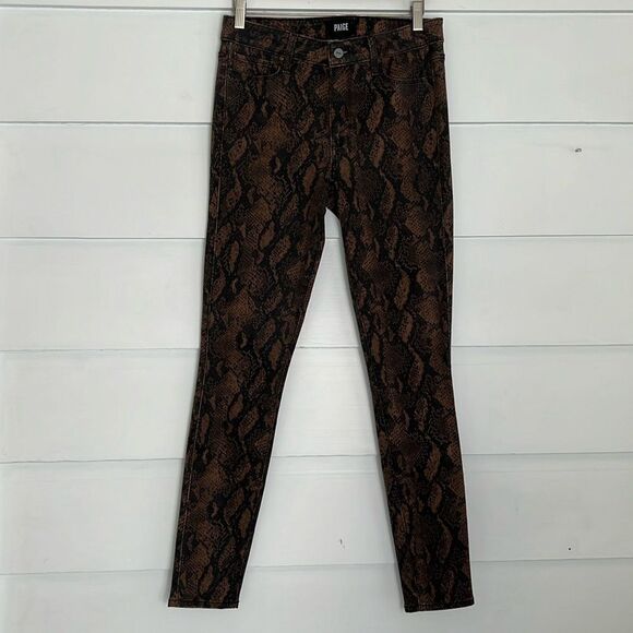 NWOT Paige Wax Coated Brown Snakeskin Print Hoxton Ultra Skinny Jeans Size 29 - Picture 2 of 13